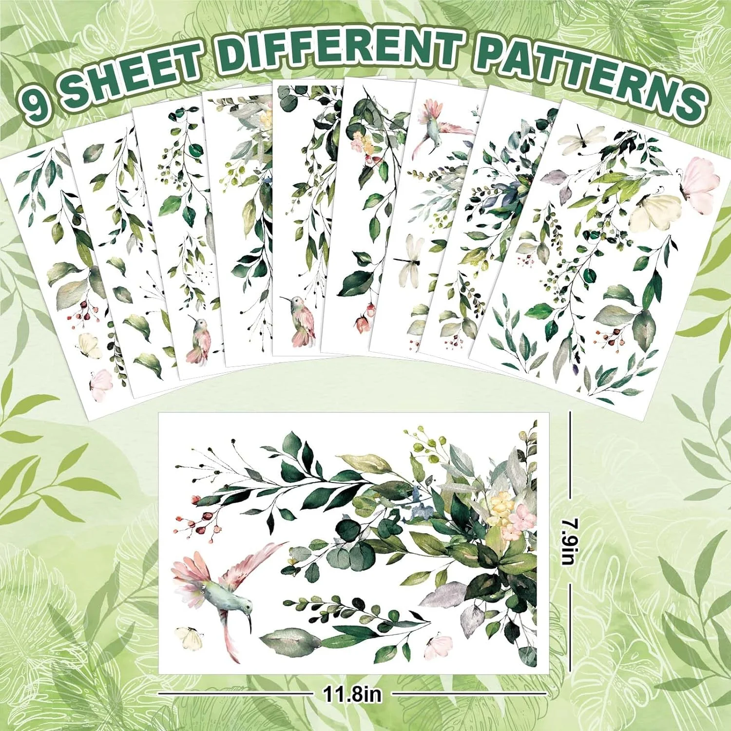 Whaline 9 Sheets Spring Flowers Window Clings Eucalyptus Flo... - Image 3
