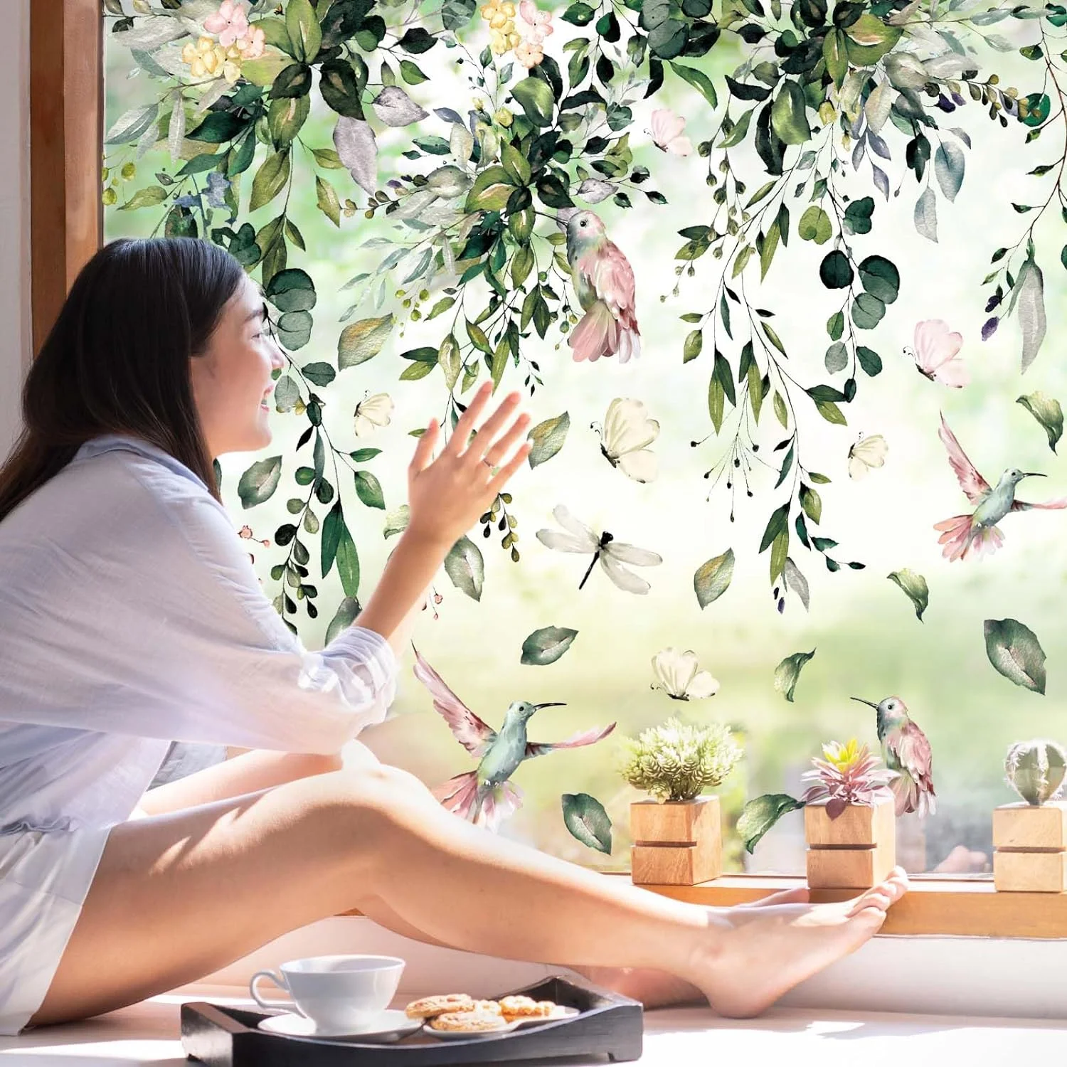 Whaline 9 Sheets Spring Flowers Window Clings Eucalyptus Flo... - Image 4