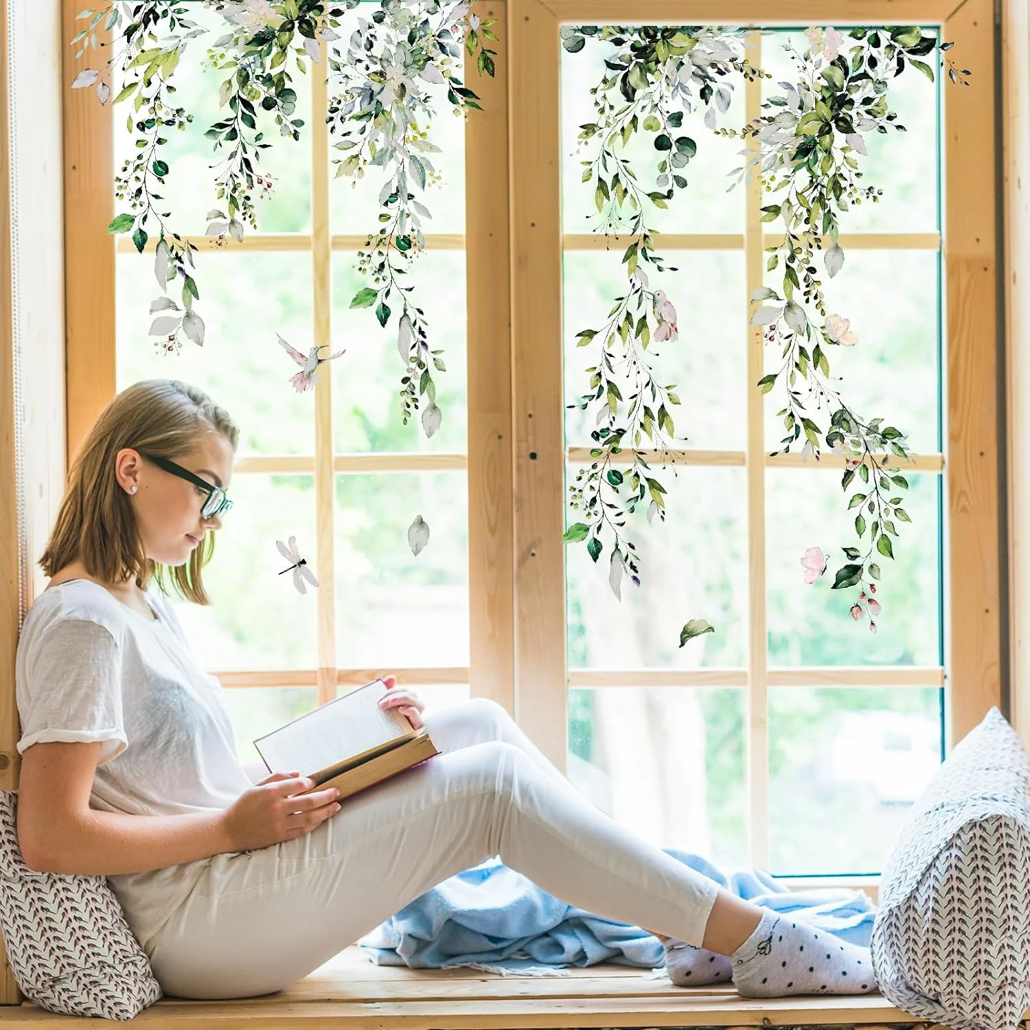 Whaline 9 Sheets Spring Flowers Window Clings Eucalyptus Flo... - Image 7