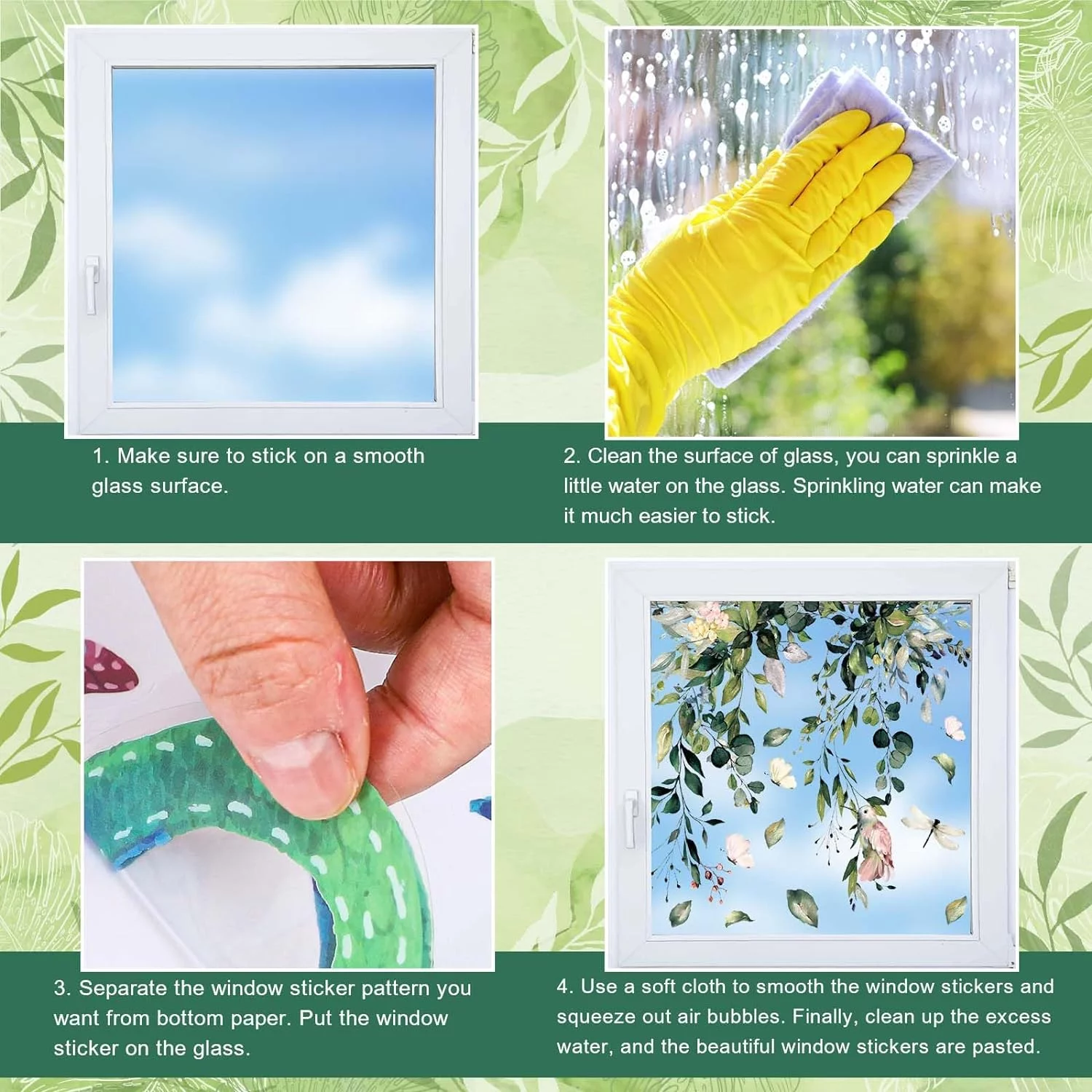 Whaline 9 Sheets Spring Flowers Window Clings Eucalyptus Flo... - Image 8