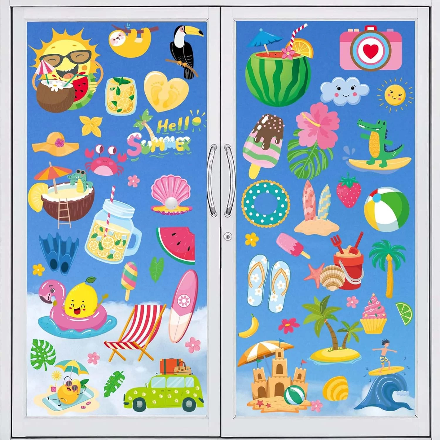 Large Summer Window Clings - 4 Sheets 63 Pcs Summer Theme Po... - Image 2
