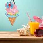 2 Pieces Ice Cream Sandbeach Hanging Sign Happy Summer Wood ... - Image 6
