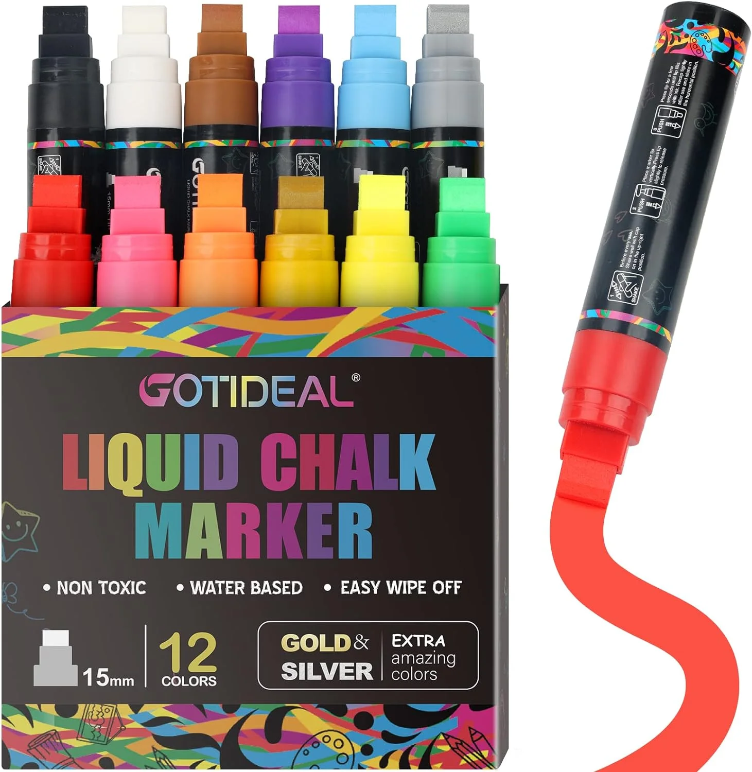 GOTIDEAL 12 Colors Jumbo Window Markers,Thick Car Markers, C... - Image 2