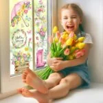 Whaline 75Pcs Spring Summer Tulip Window Clings Tulip Flower... - Image 3