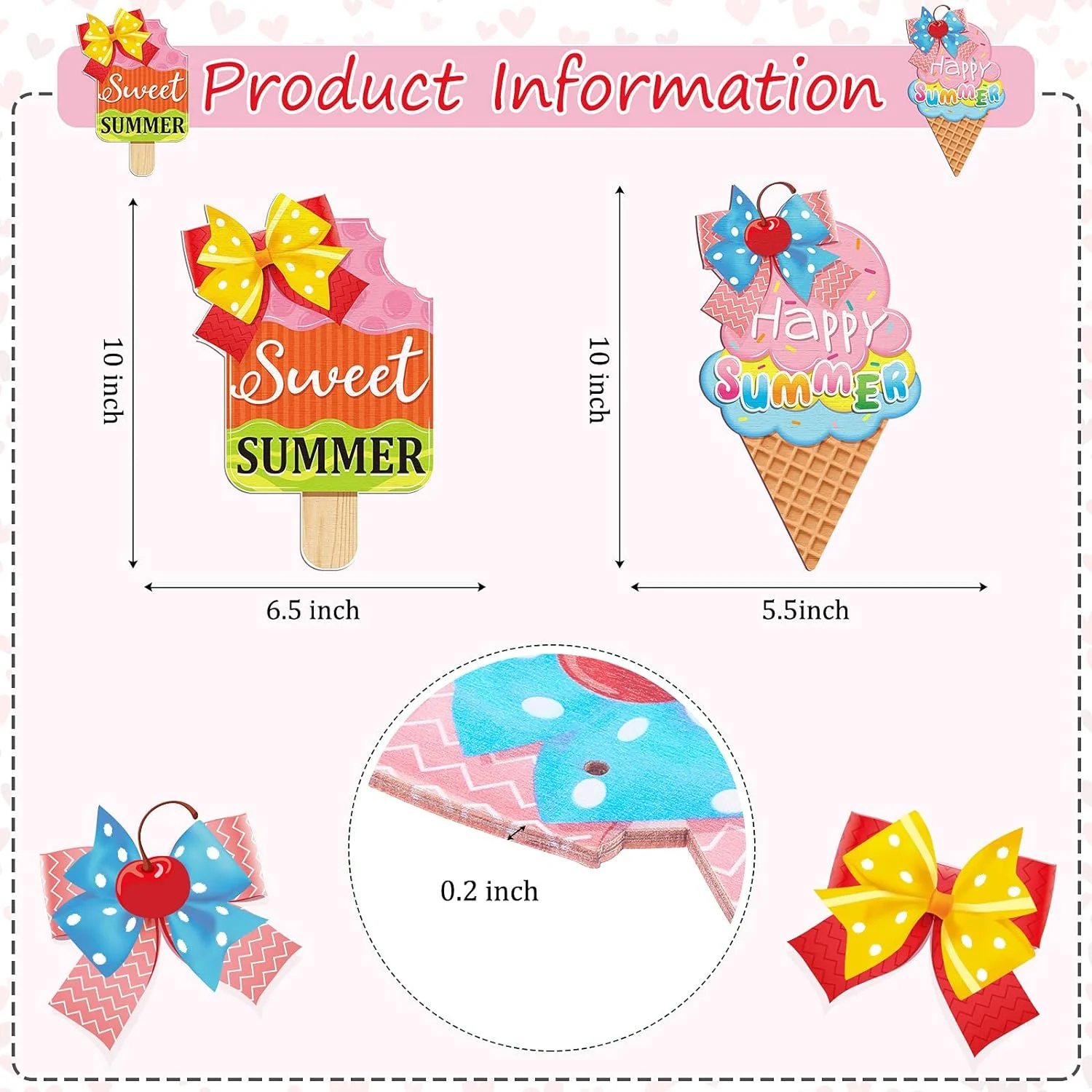 2 Pieces Ice Cream Sandbeach Hanging Sign Happy Summer Wood ... - Image 3