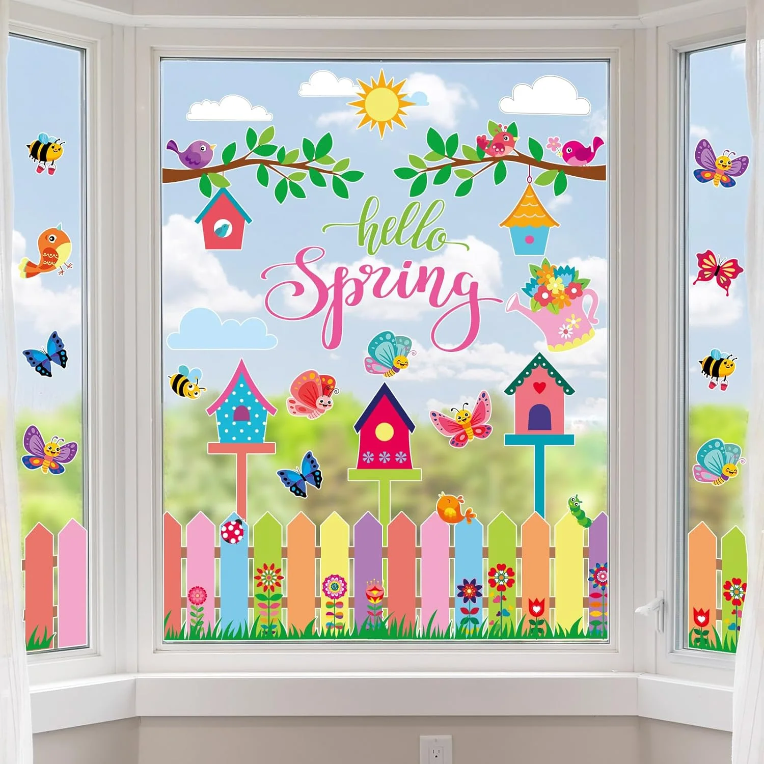 ZOiiWA Hello Spring Window Clings Spring Flowers Window Stic... - Image 2
