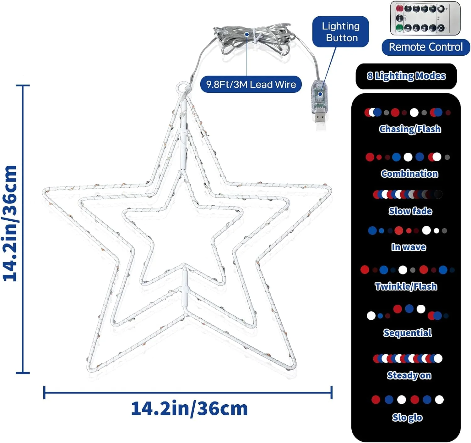 4th of July Decorations, 2Pack 14.2 Inch Red White and Blue ... - Image 8