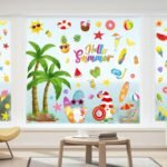 Whaline 6 Sheet Summer Window Clings Cartoon Beach Hawaii Co... - Image 7