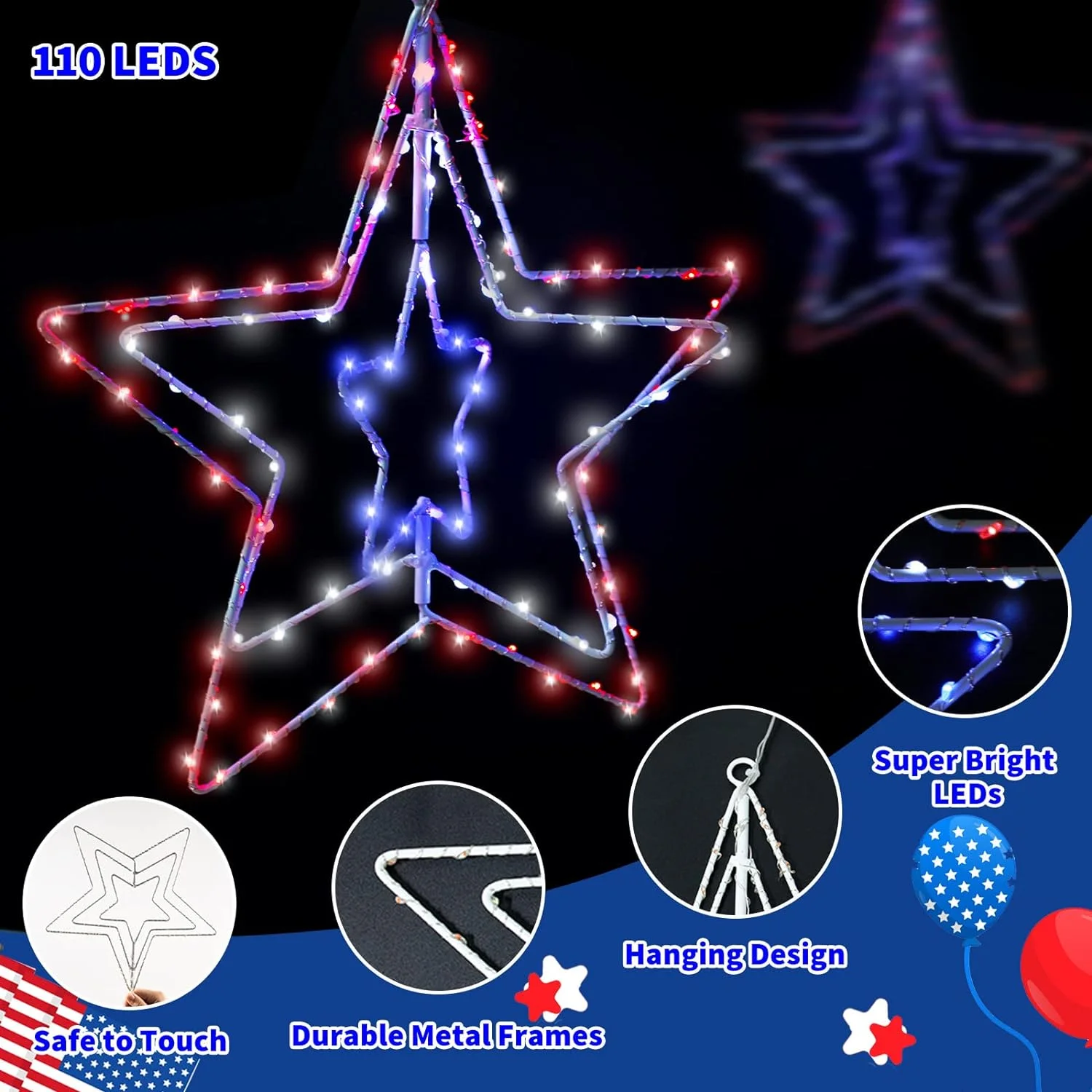 4th of July Decorations, 2Pack 14.2 Inch Red White and Blue ... - Image 3