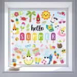 Whaline 9 Sheets Summer Window Clings Cartoon Gnome Ice Loll... - Image 6