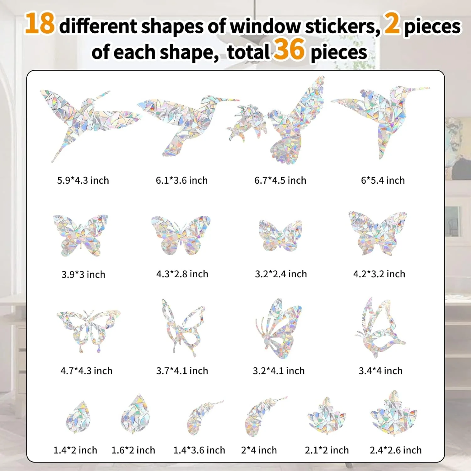 36 Pieces Window Decals for Bird Strikes, Window Clings Prev... - Image 8