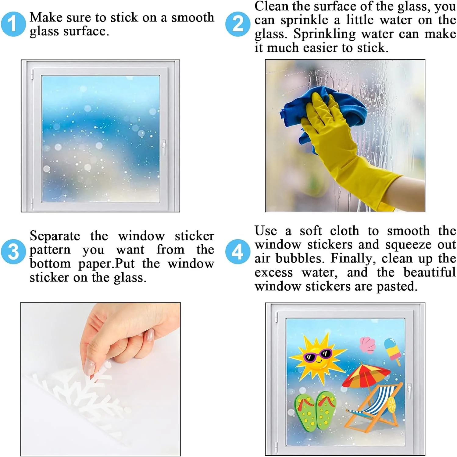 Whaline 6 Sheet Summer Window Clings Cartoon Beach Hawaii Co... - Image 8