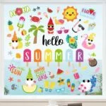 Whaline 9 Sheets Summer Window Clings Cartoon Gnome Ice Loll... - Image 2