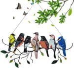 Multicolor Birds On-A-Wire, Metal Bird Series Art Ornaments Pendant Hanging for Windows or Doors Home Decoration, Gifts for Bird Lovers(7 Birds) - Image 3