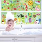 Whaline 9 Sheets Summer Window Clings Cartoon Gnome Ice Loll... - Image 4