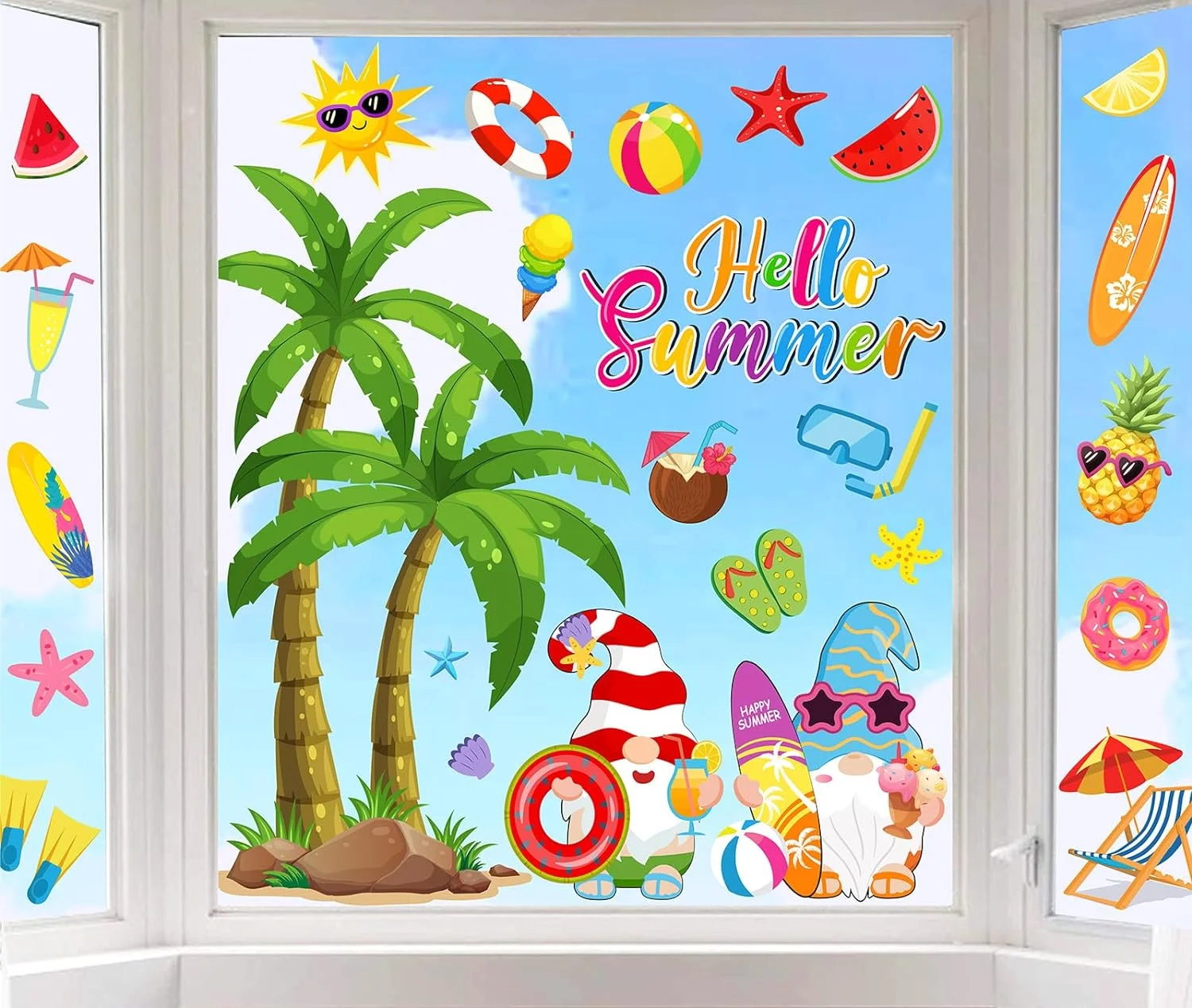 Whaline 6 Sheet Summer Window Clings Cartoon Beach Hawaii Co... - Image 2