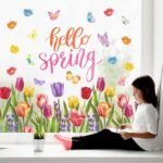 Whaline 6 Sheets Hello Spring Window Clings Colorful Tulip F... - Image 2