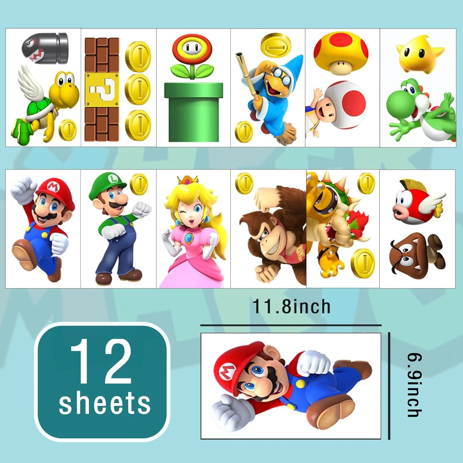 12 Sheets Super Brothers Birthday Decorations, Party Supplie... - Image 6