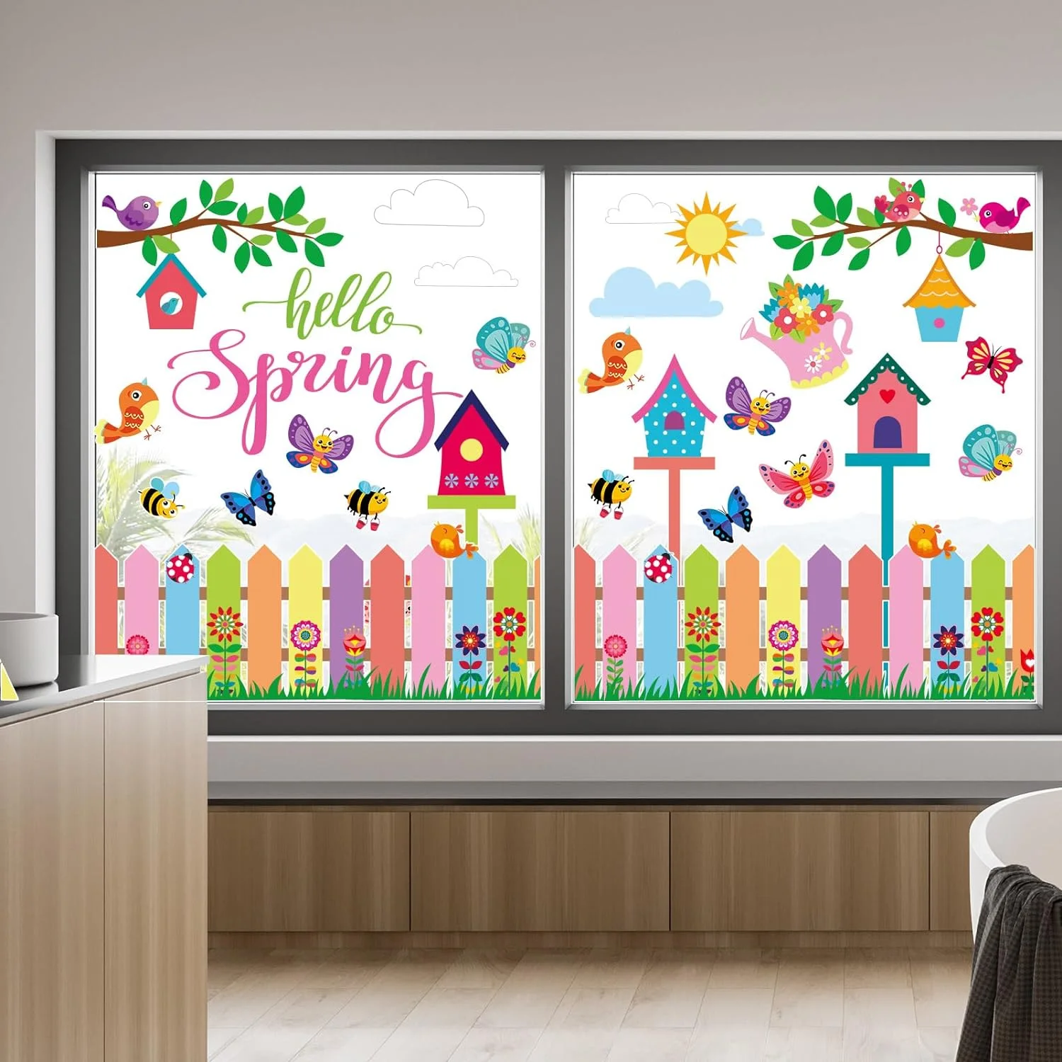 ZOiiWA Hello Spring Window Clings Spring Flowers Window Stic... - Image 6