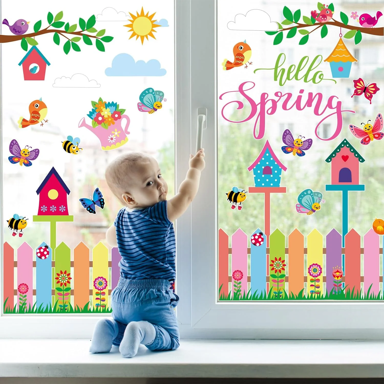 ZOiiWA Hello Spring Window Clings Spring Flowers Window Stic... - Image 5