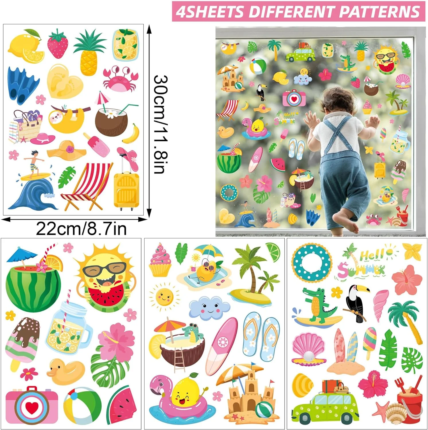 Large Summer Window Clings - 4 Sheets 63 Pcs Summer Theme Po... - Image 6