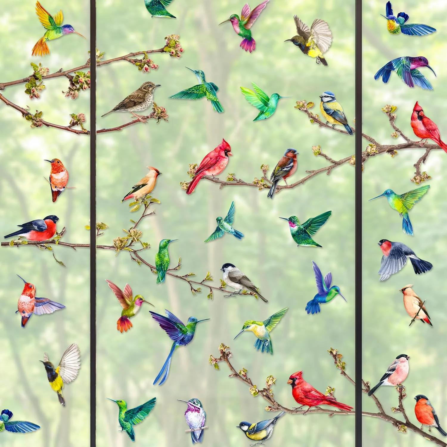 Spring Summer Bird Window Clings - 9 Sheet Hummingbirds Bran... - Image 2