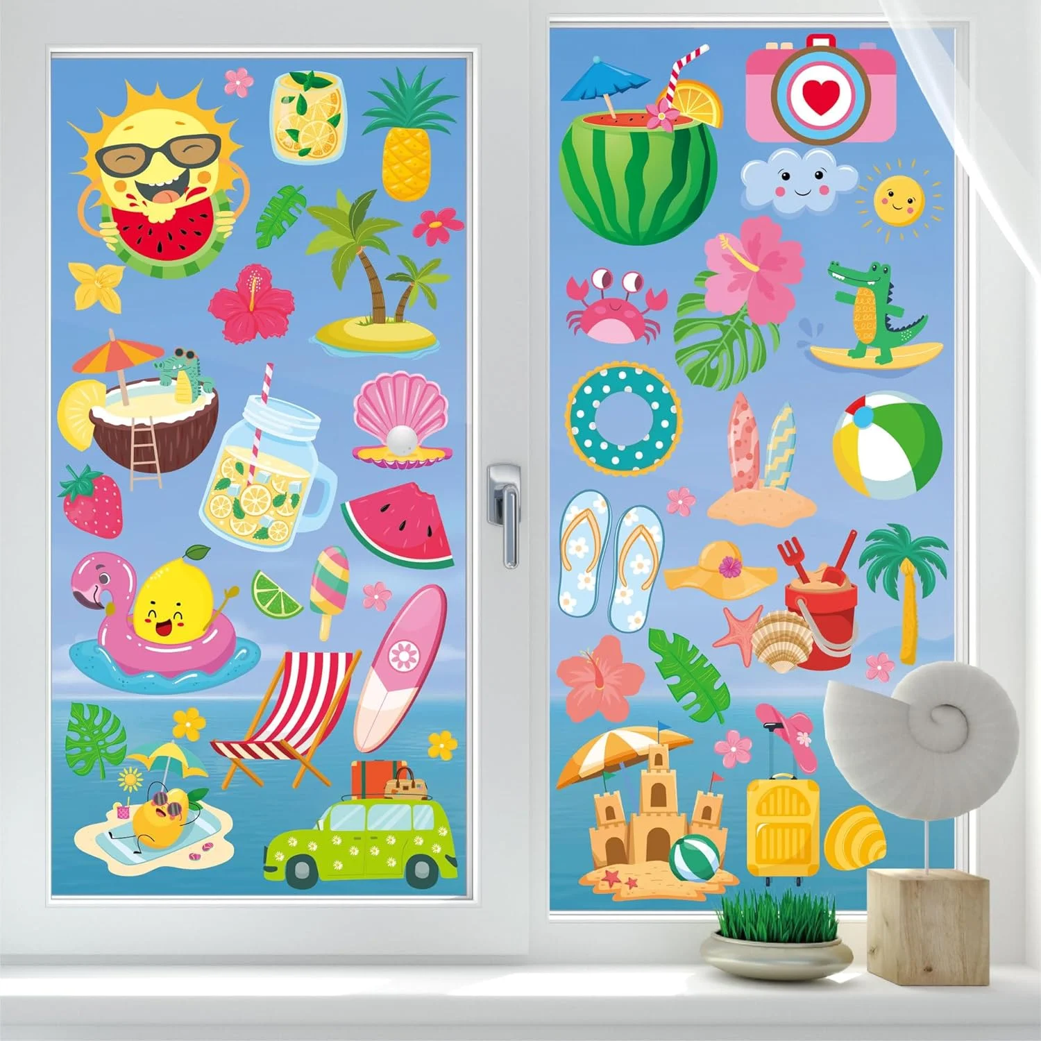 Large Summer Window Clings - 4 Sheets 63 Pcs Summer Theme Po... - Image 3