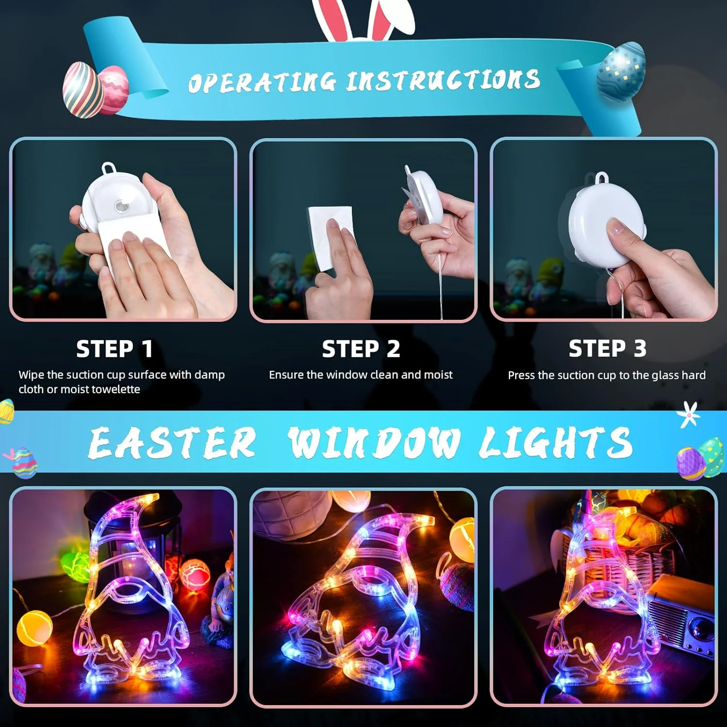 LOLStar Easter Window Lights, 3 Pack Easter Gnomes Decoratio... - Image 7