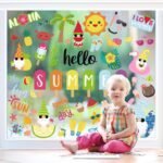 Whaline 9 Sheets Summer Window Clings Cartoon Gnome Ice Loll... - Image 5