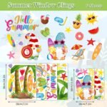 Whaline 6 Sheet Summer Window Clings Cartoon Beach Hawaii Co... - Image 6