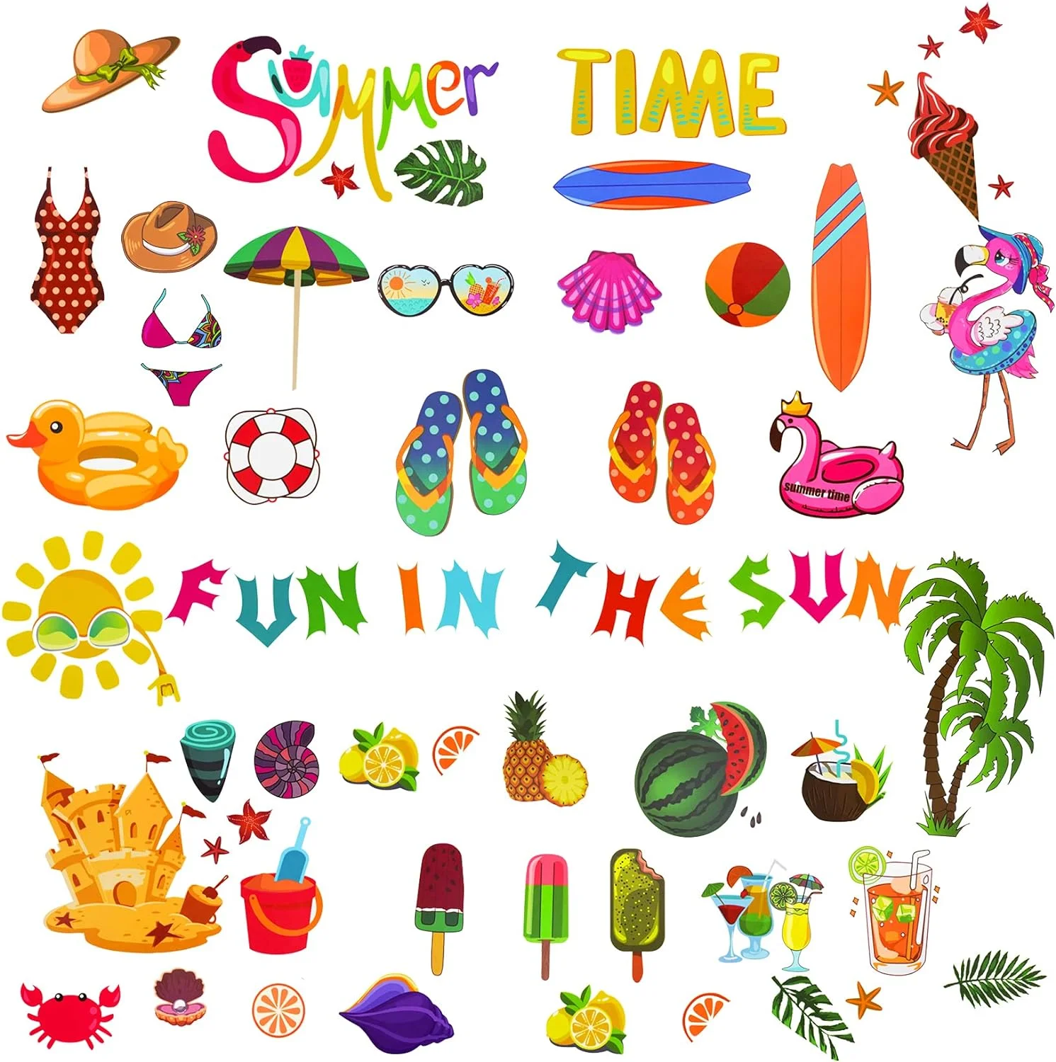 118 Pieces Summer Window Clings Stickers Hawaiian Window Dec... - Image 2