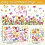 Whaline 6 Sheets Hello Spring Window Clings Colorful Tulip F... - Image 6