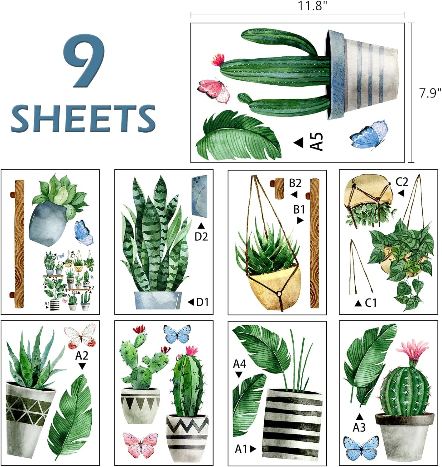 Mfault Spring Summer Potted Plant Window Clings 9 Sheets, Ca... - Image 3