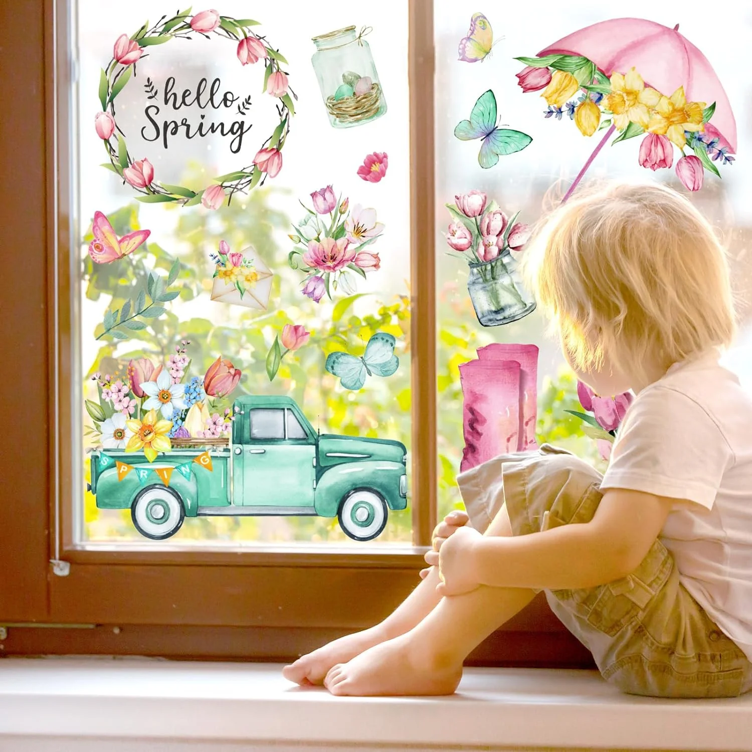 Whaline 75Pcs Spring Summer Tulip Window Clings Tulip Flower... - Image 4