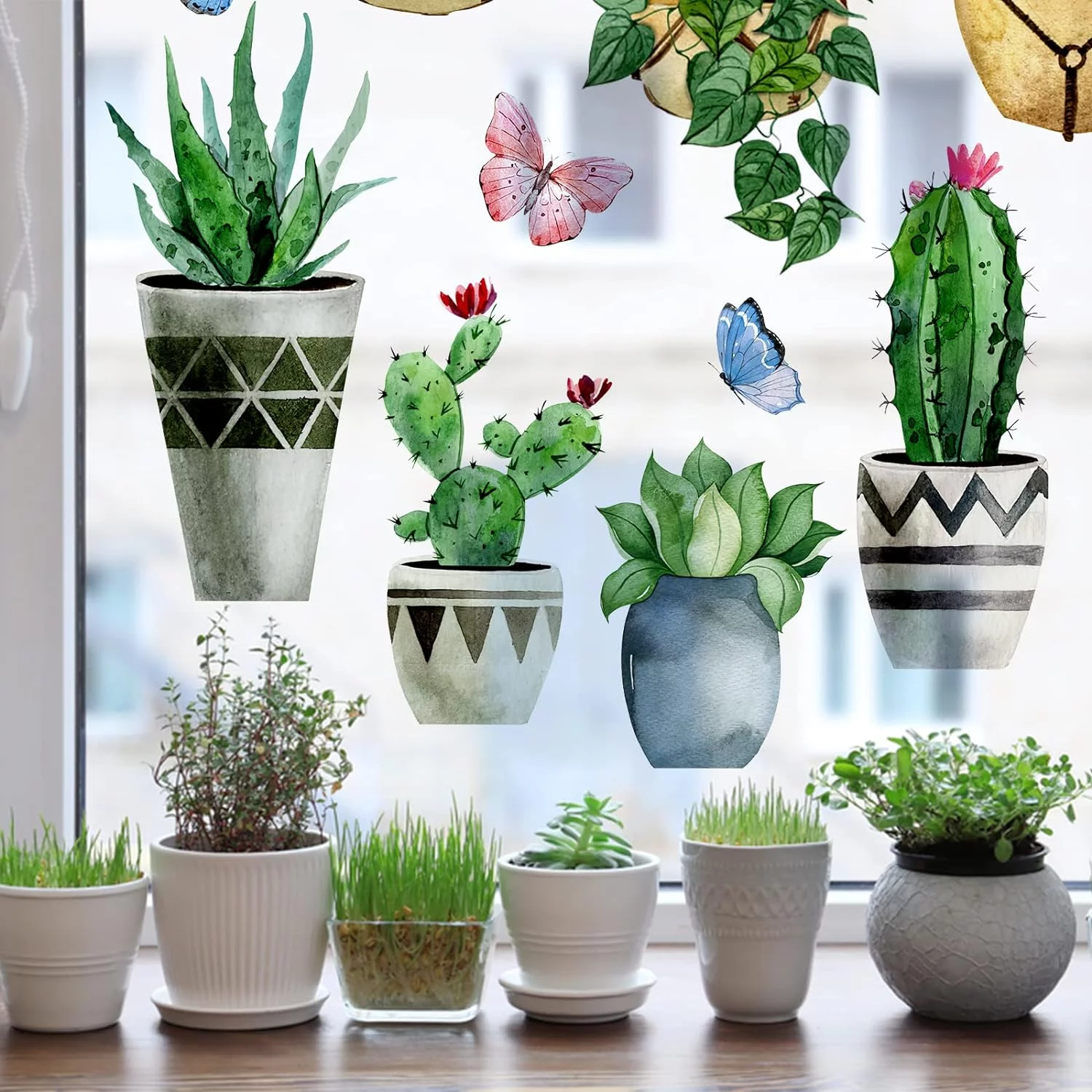 Mfault Spring Summer Potted Plant Window Clings 9 Sheets, Ca... - Image 2