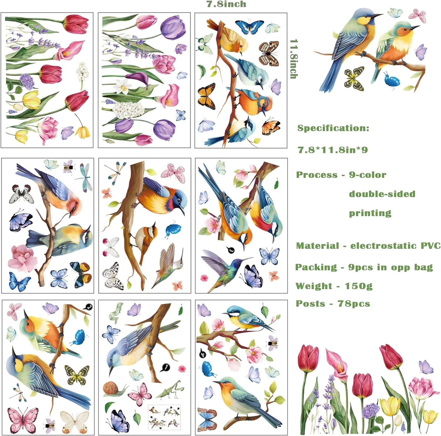 Vibrant Spring & Summer Window Clings - 78 PCS of Butterfly,... - Image 3