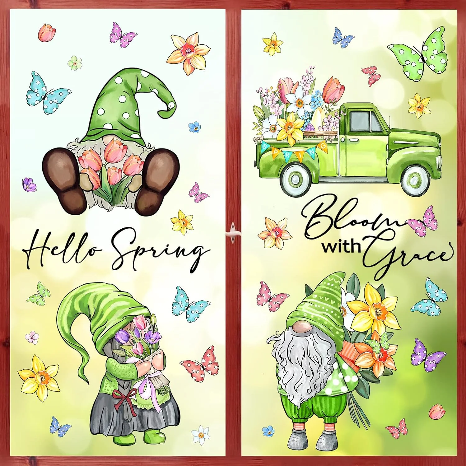 Whaline 106Pcs Spring Window Clings Watercolor Spring Gnome ... - Image 2