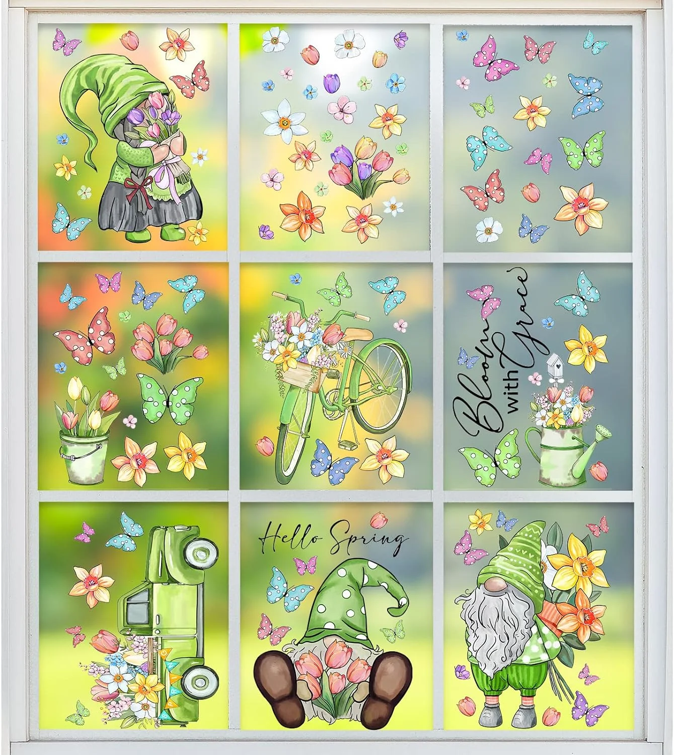 Whaline 106Pcs Spring Window Clings Watercolor Spring Gnome ... - Image 3