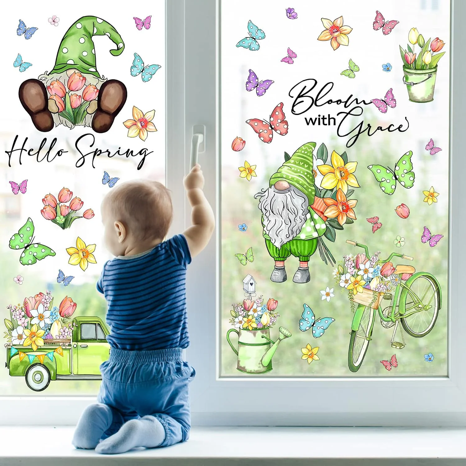 Whaline 106Pcs Spring Window Clings Watercolor Spring Gnome ... - Image 7