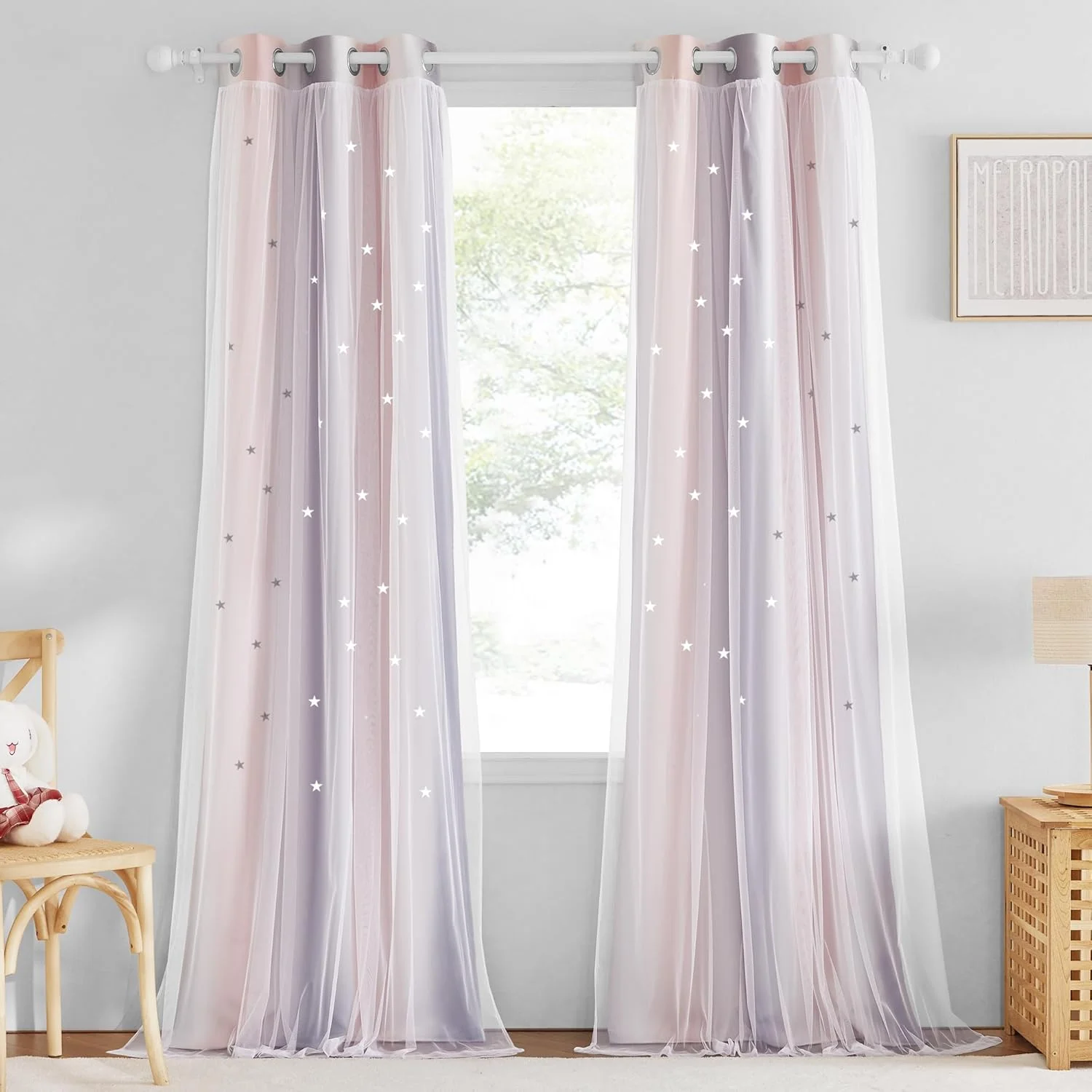 NICETOWN 2 Panels Stars Blackout Curtains for Bedroom Girls ... - Image 2