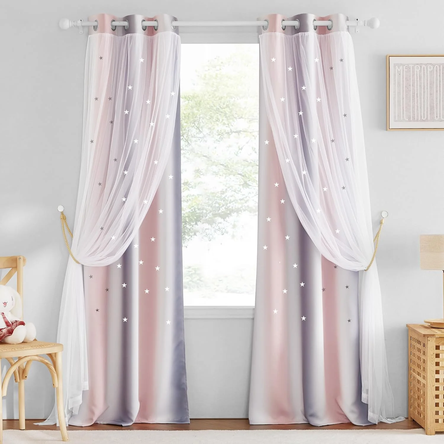 NICETOWN 2 Panels Stars Blackout Curtains for Bedroom Girls ... - Image 9