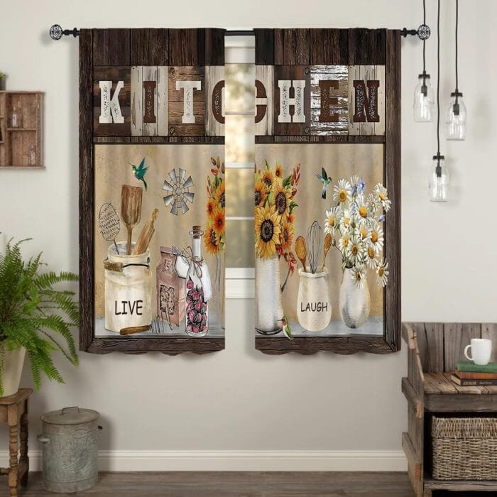 1729619238 Rustic Vintage Farmhouse Sunflower Kitchen Curtains 27.5W X