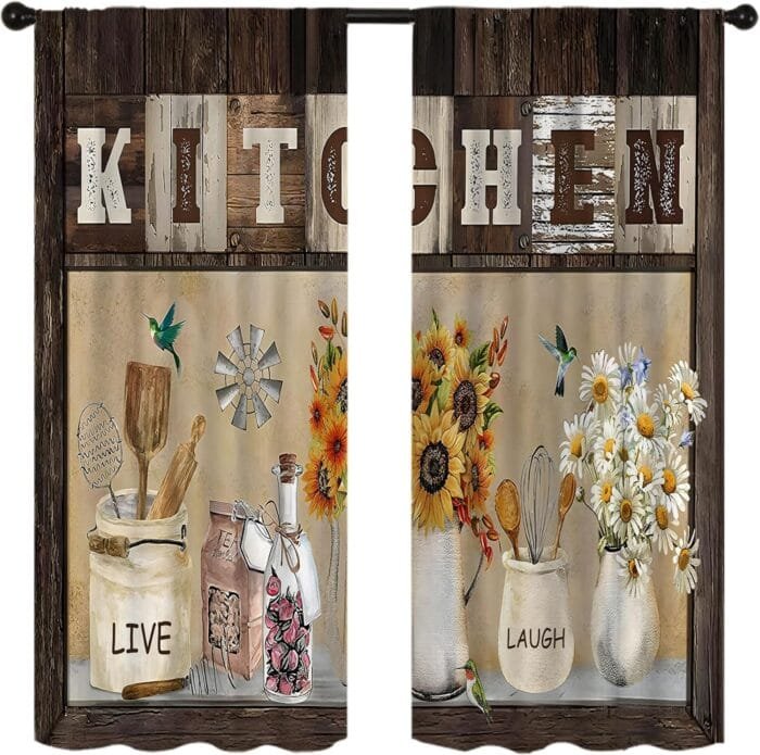 1729619241 Rustic Vintage Farmhouse Sunflower Kitchen Curtains 27.5W X