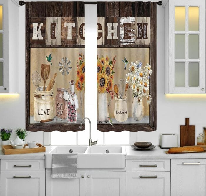 1729619248 Rustic Vintage Farmhouse Sunflower Kitchen Curtains 27.5W X