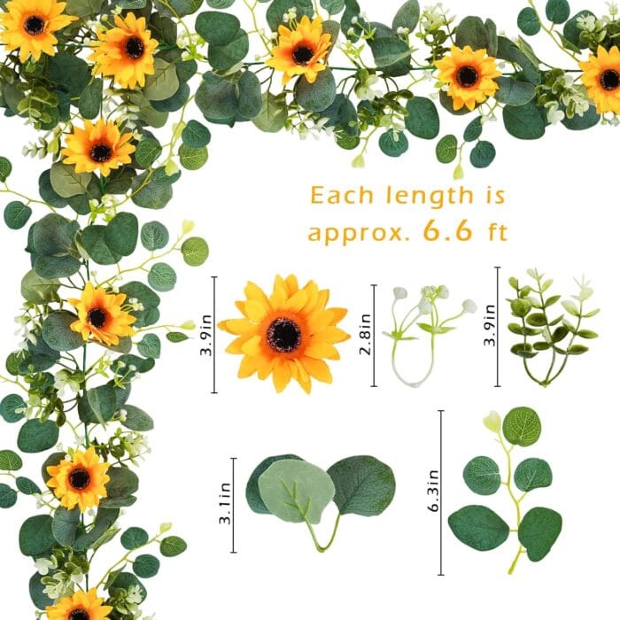 1729792833 Uieke 2 Pack Artificial Sunflower Garland 6ftStrand Silk S