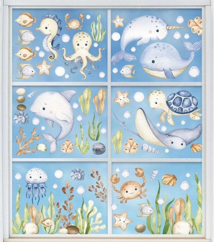 1730052997 AnyDesign 80Pcs Ocean Themed Window Clings Watercolor Under