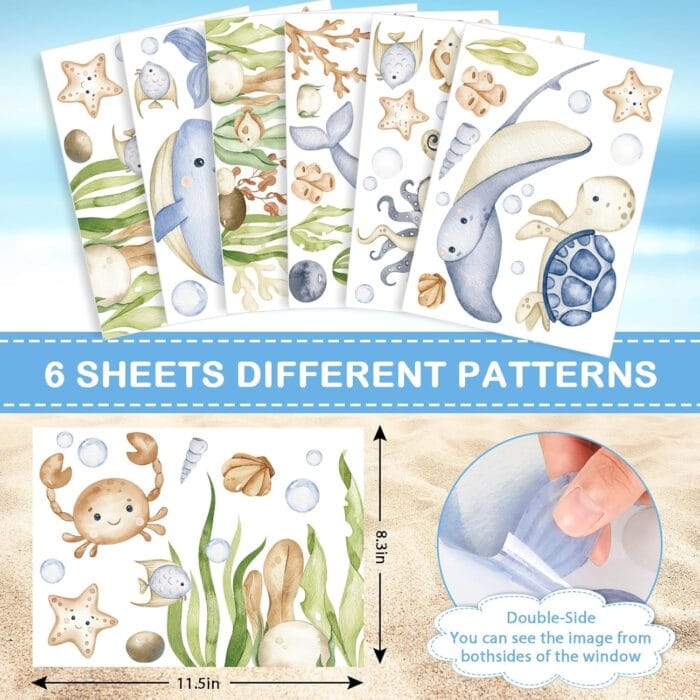 1730053000 AnyDesign 80Pcs Ocean Themed Window Clings Watercolor Under