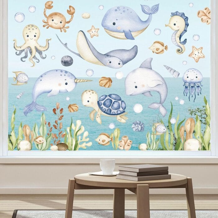 1730053003 AnyDesign 80Pcs Ocean Themed Window Clings Watercolor Under