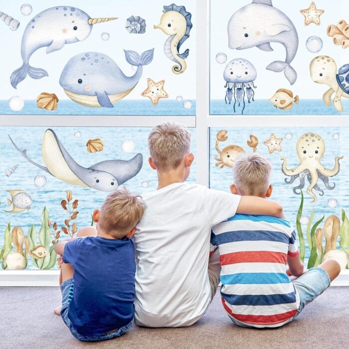 1730053006 AnyDesign 80Pcs Ocean Themed Window Clings Watercolor Under