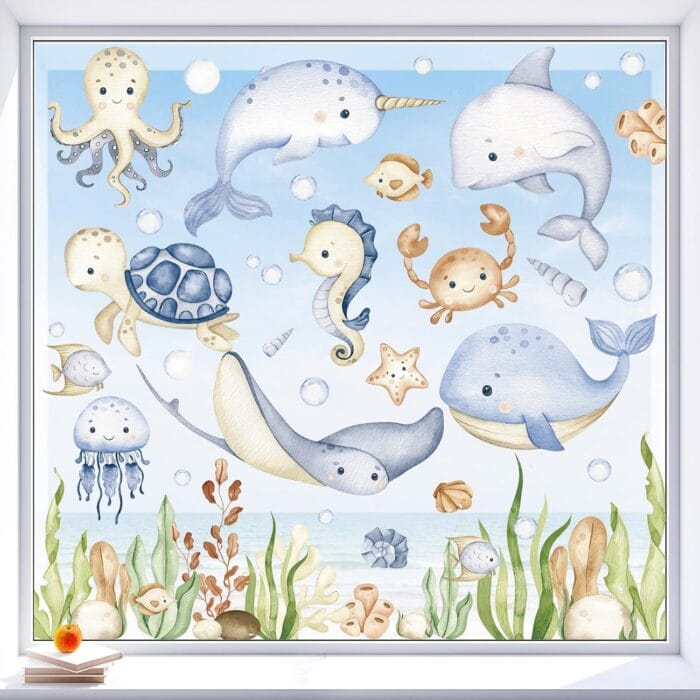 1730053009 AnyDesign 80Pcs Ocean Themed Window Clings Watercolor Under